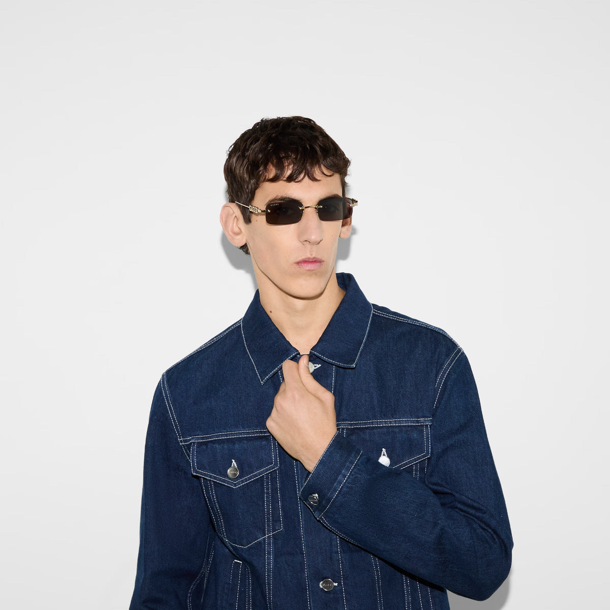 Gucci Men Rectangular Frameless  Gold Sunglasses