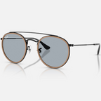 Ray Ban Men Round Frame Polished Black Sunglasses