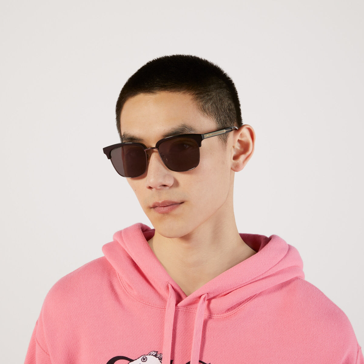 Gucci Men Rectangular Frame Black Sunglasses