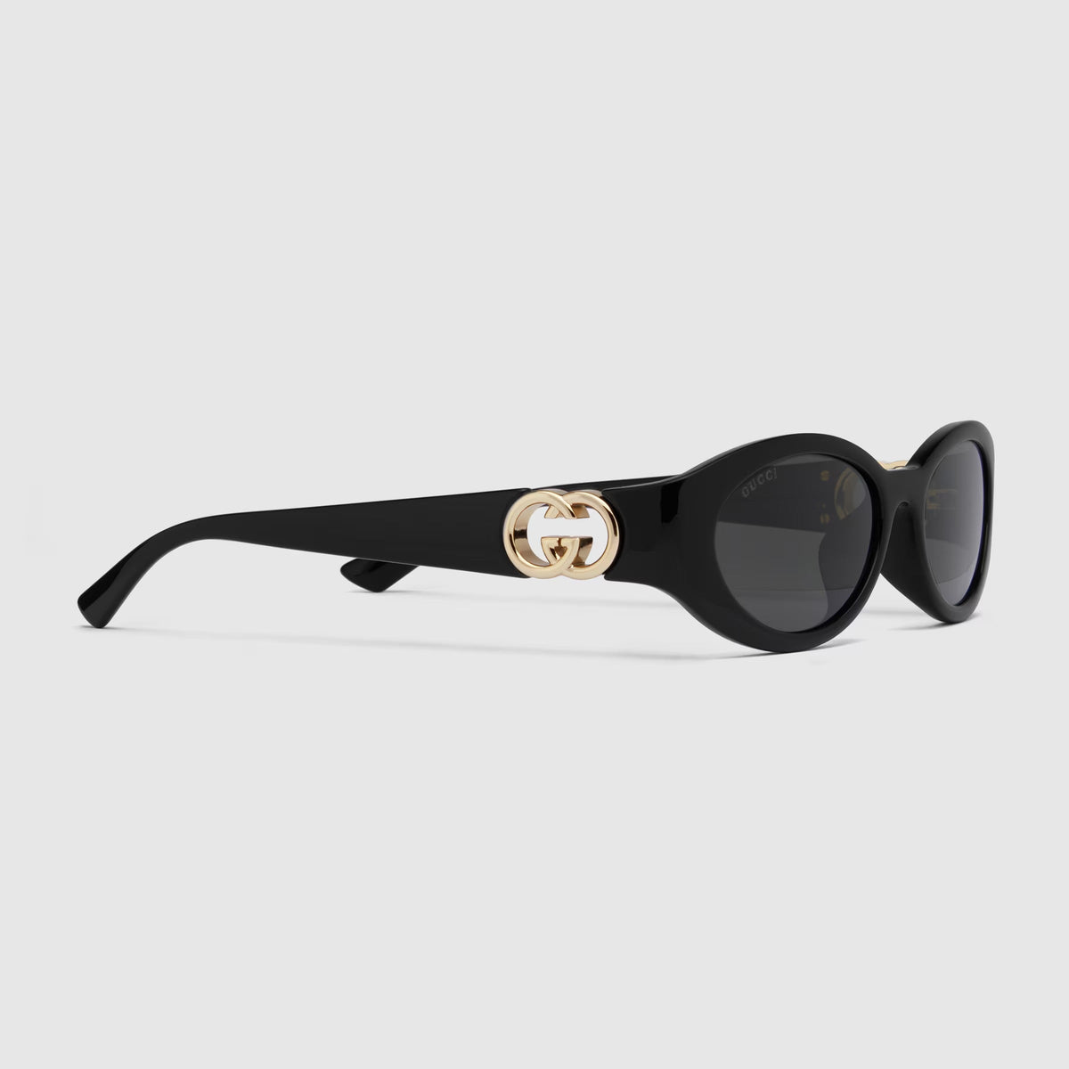 Gucci Women Oval Frame Deep Shiny Black Sunglasses
