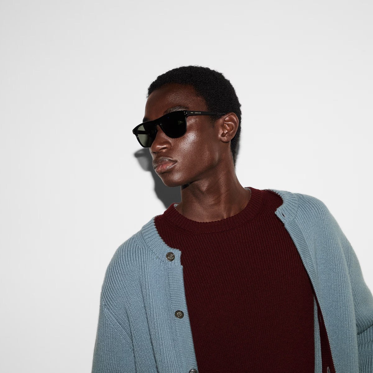Gucci Men Square Frame Matte Black Sunglasses