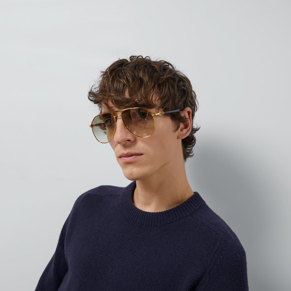 Gucci Men Aviator Frame Gold Sunglasses