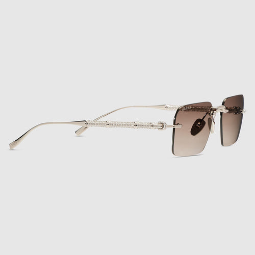 Gucci Men Frameless Rectangular Silver Sunglasses