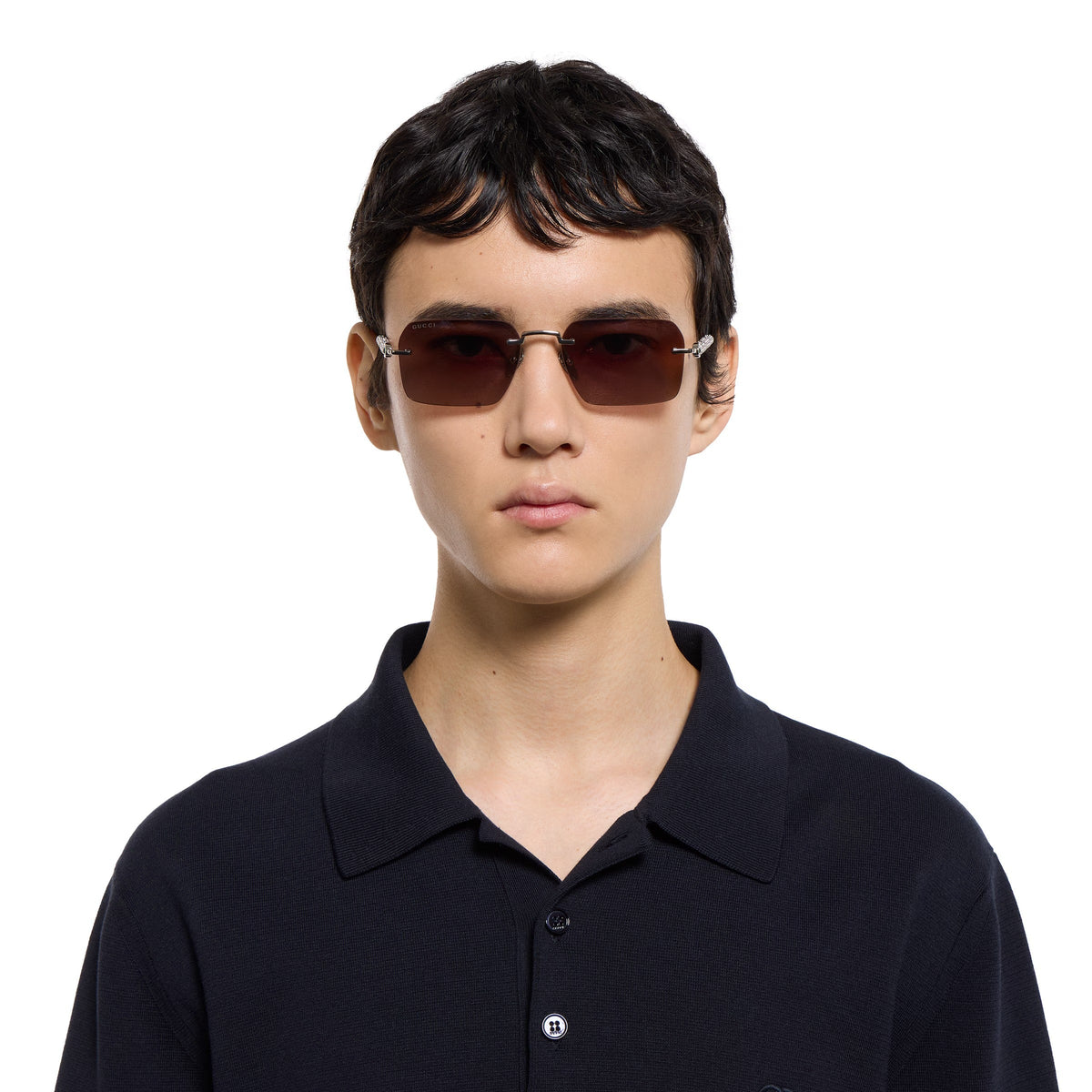 Gucci Men Frameless Rectangular Silver Sunglasses