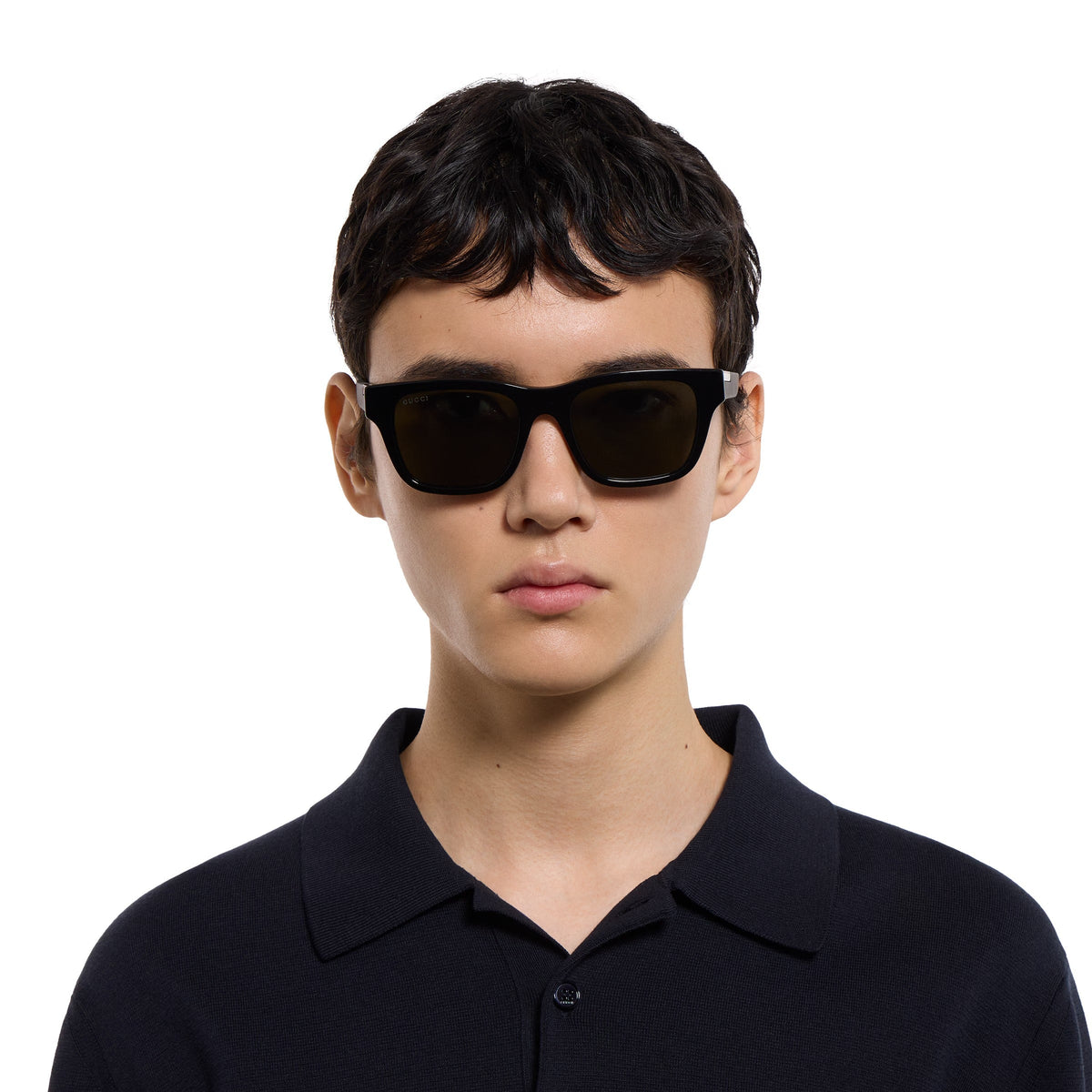 Gucci Men Square Frame Shiny Black Sunglasses
