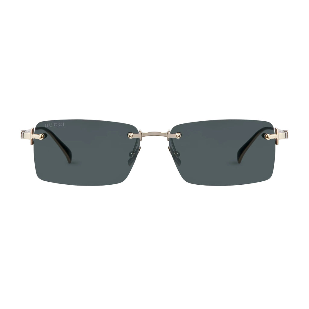 Gucci Men Rectangular Frame Shiny Gold Sunglasses