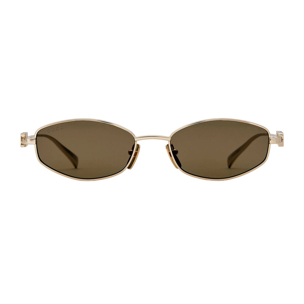 Gucci Women Oval Frame Gold Sunglasses