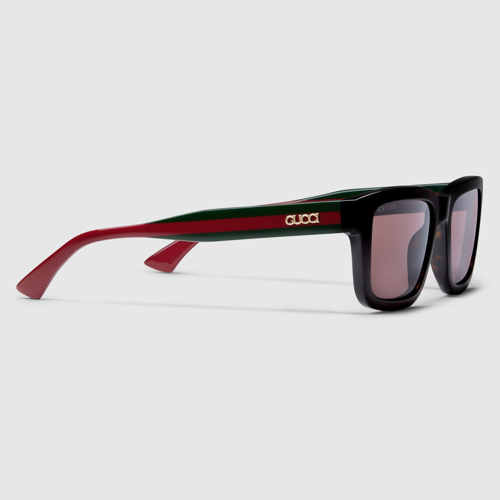 Gucci Men Rectangular Frame Brown Tortoise Sunglasses