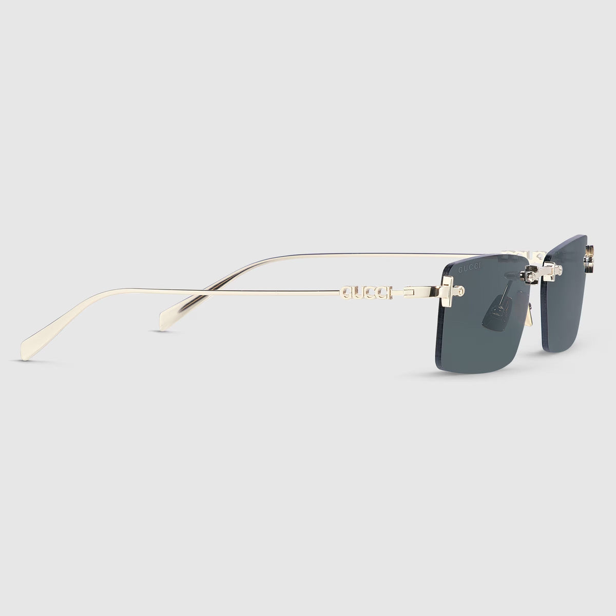 Gucci Men Rectangular Frame Shiny Gold Sunglasses
