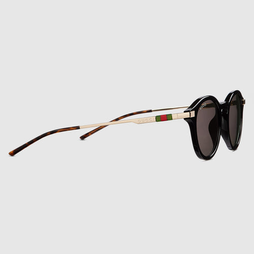 Gucci Men Round Frame Black Sunglasses