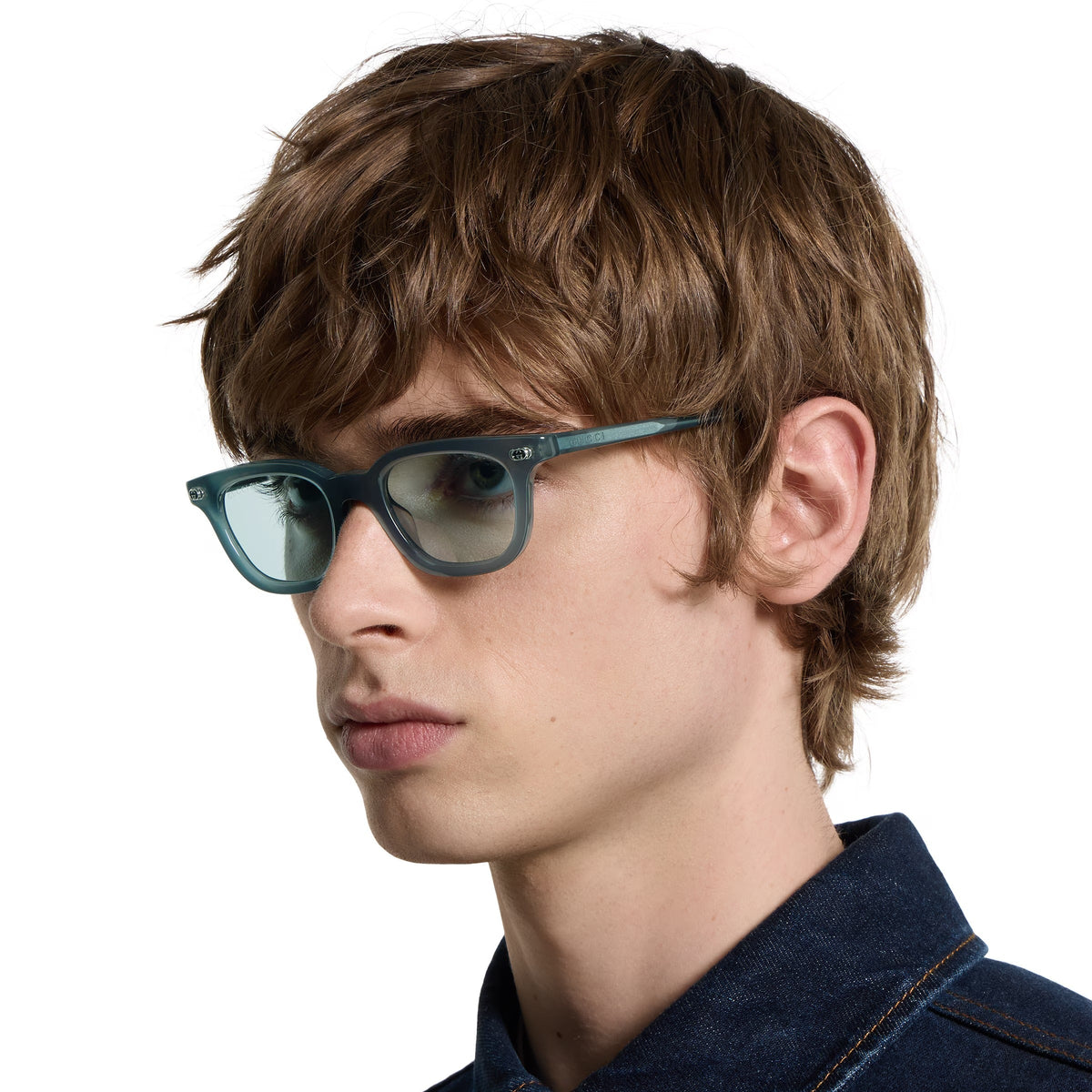Gucci Men Oval Frame Blue Sunglasses