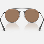 Ray Ban Men Round Frame Shiny Polished Black Sunglasses