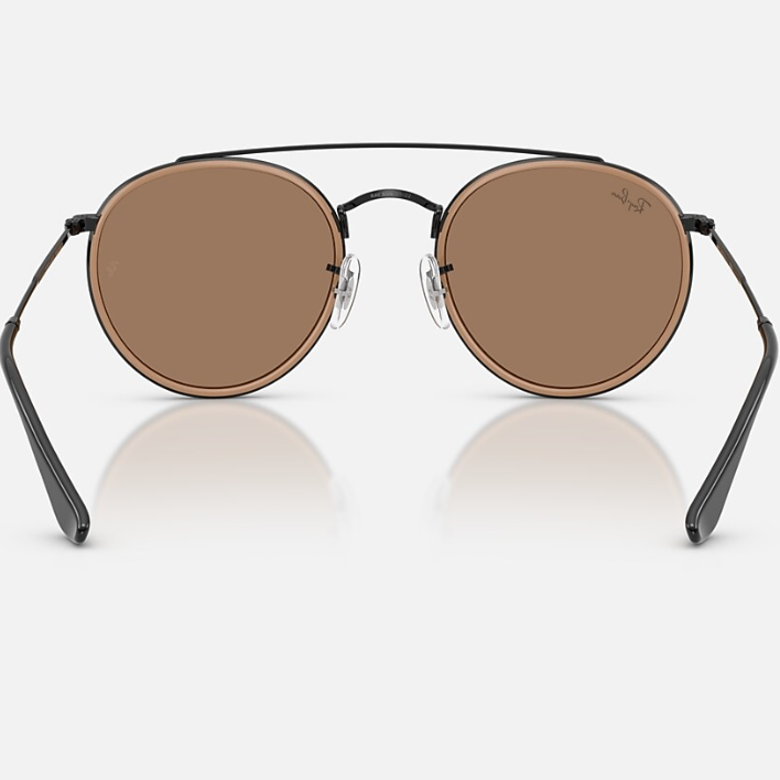 Ray Ban Men Round Frame Shiny Polished Black Sunglasses