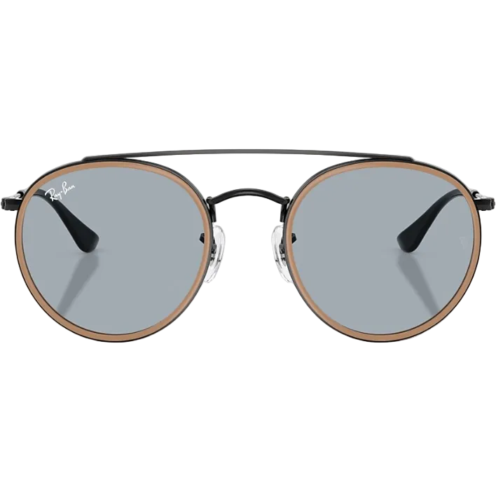 Ray Ban Men Round Frame Polished Black Sunglasses