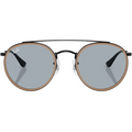 Ray Ban Men Round Frame Polished Black Sunglasses