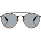Ray Ban Men Round Frame Polished Black Sunglasses