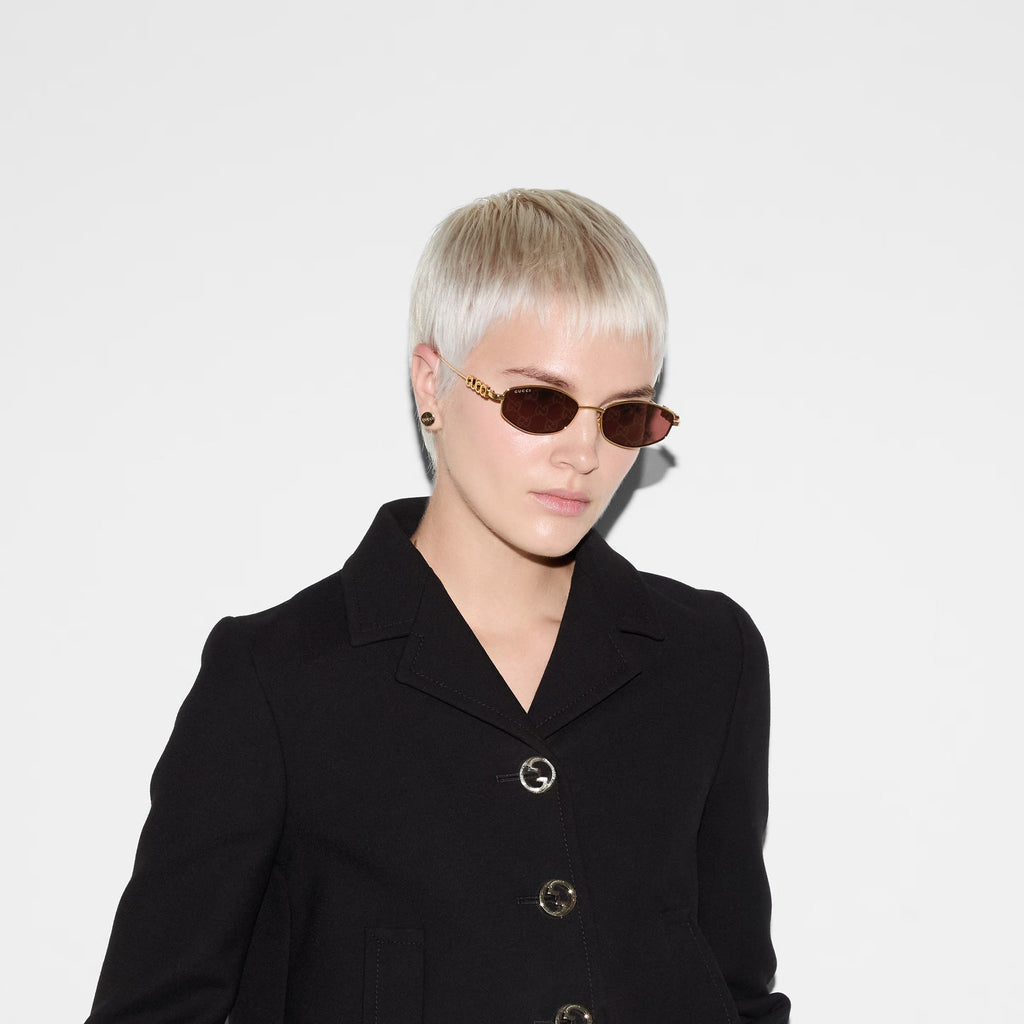 Gucci Women Oval Frame Metallic Gold Sunglasses