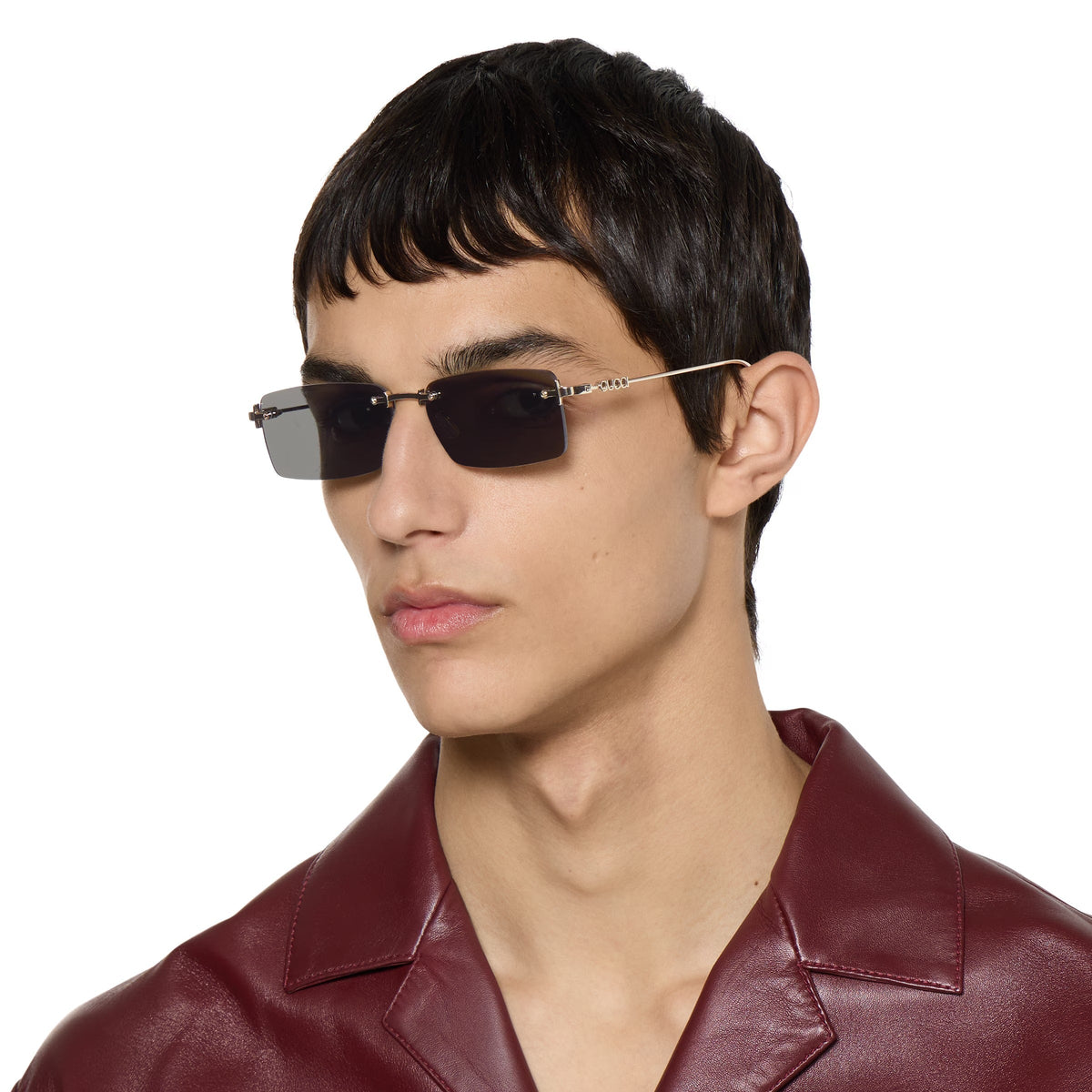 Gucci Men Rectangular Frame Shiny Gold Sunglasses