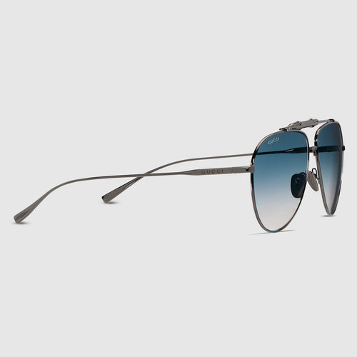 Gucci Men Pilot Grey Sunglasses