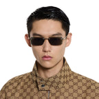 Gucci Men Rectangular Frame Shiny Gold Sunglasses