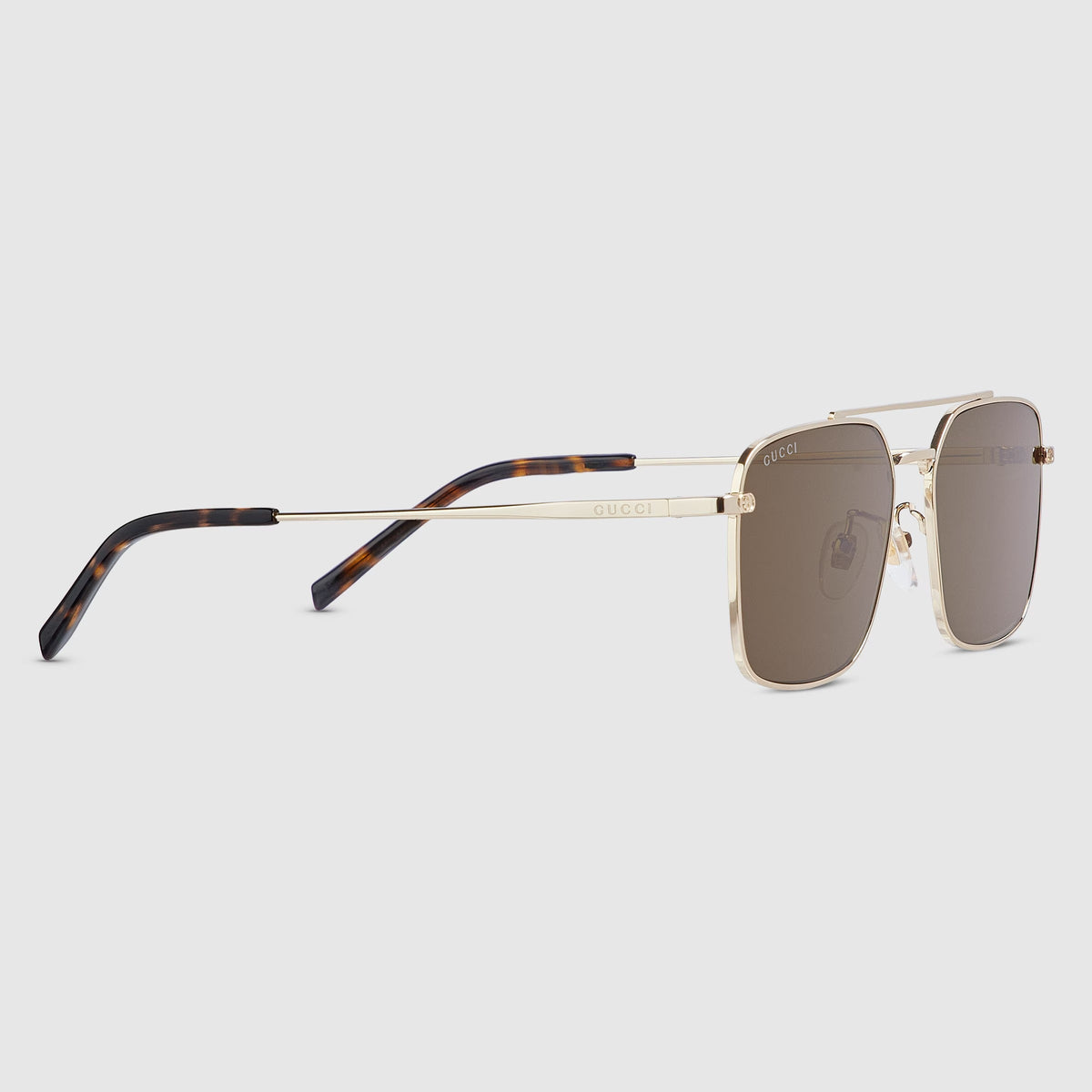 Gucci Men Specialized Fit Rectangular Frame Shiny Gold Sunglasses
