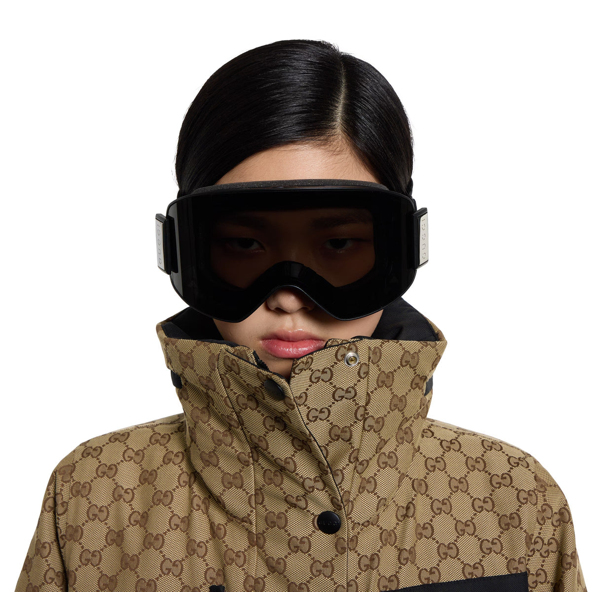 Gucci Men Mask-shaped Shiny Black Sunglasses