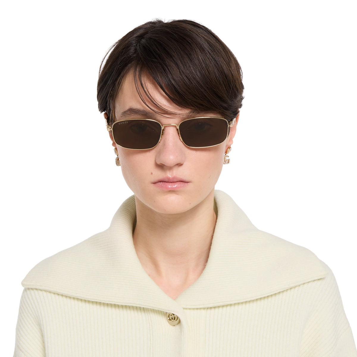 Gucci Women Square Frame Natural Shiny Gold Sunglasses
