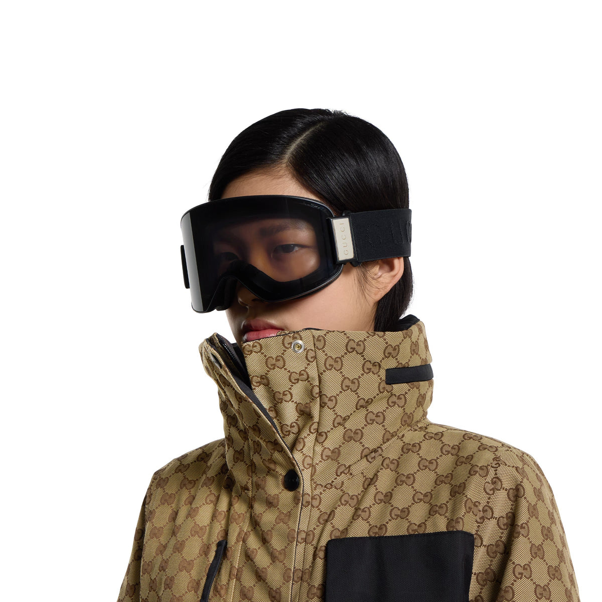 Gucci Men Mask-shaped Shiny Black Sunglasses