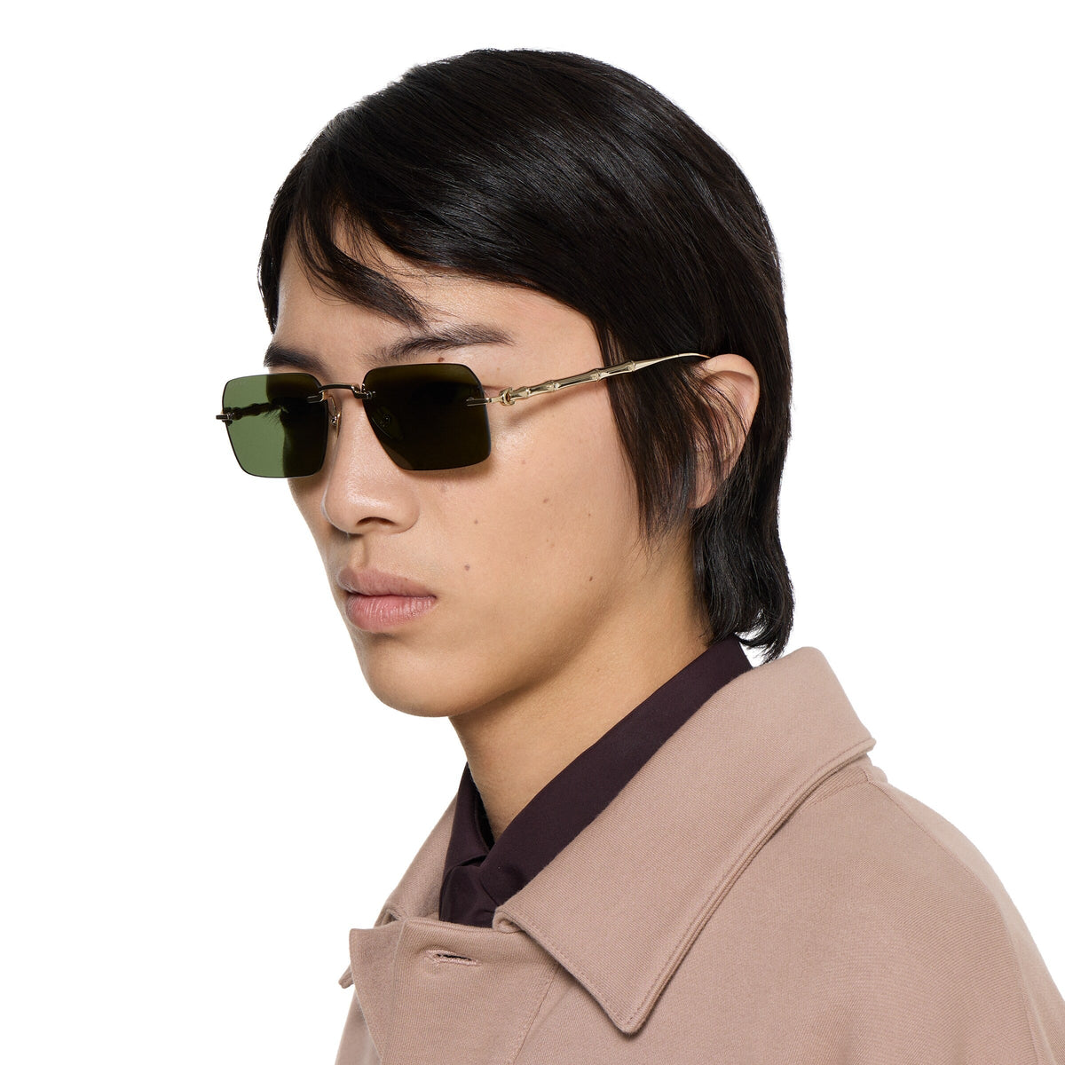 Gucci Men Frameless Rectangular Gold Sunglasses