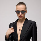 Gucci Women Cat-eye Frame Shiny Natural Black Sunglasses