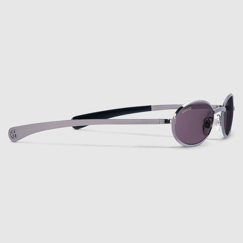 Gucci Men Oval Frame Ruthenium-Tone Sunglasses