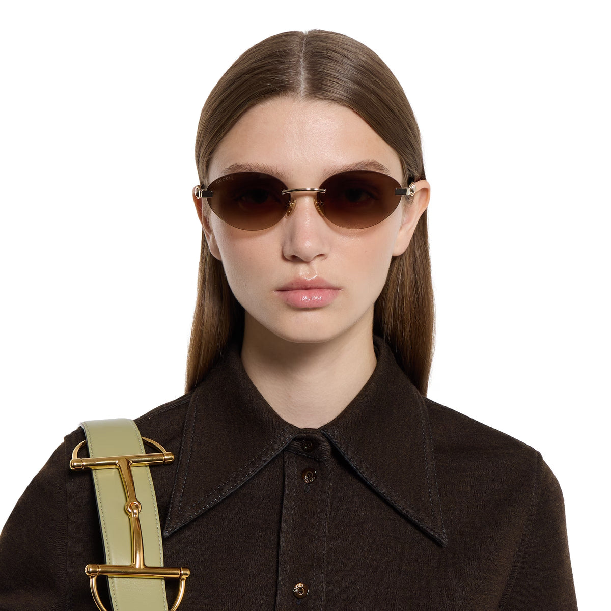 Gucci Women Frameless Oval Frame Ivory Sunglasses