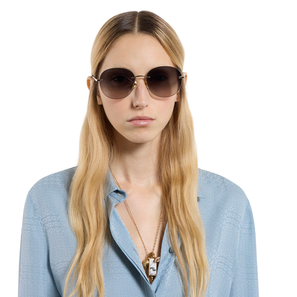 Gucci Women Specialized Fit Frameless Frame Shiny Gold Sunglasses