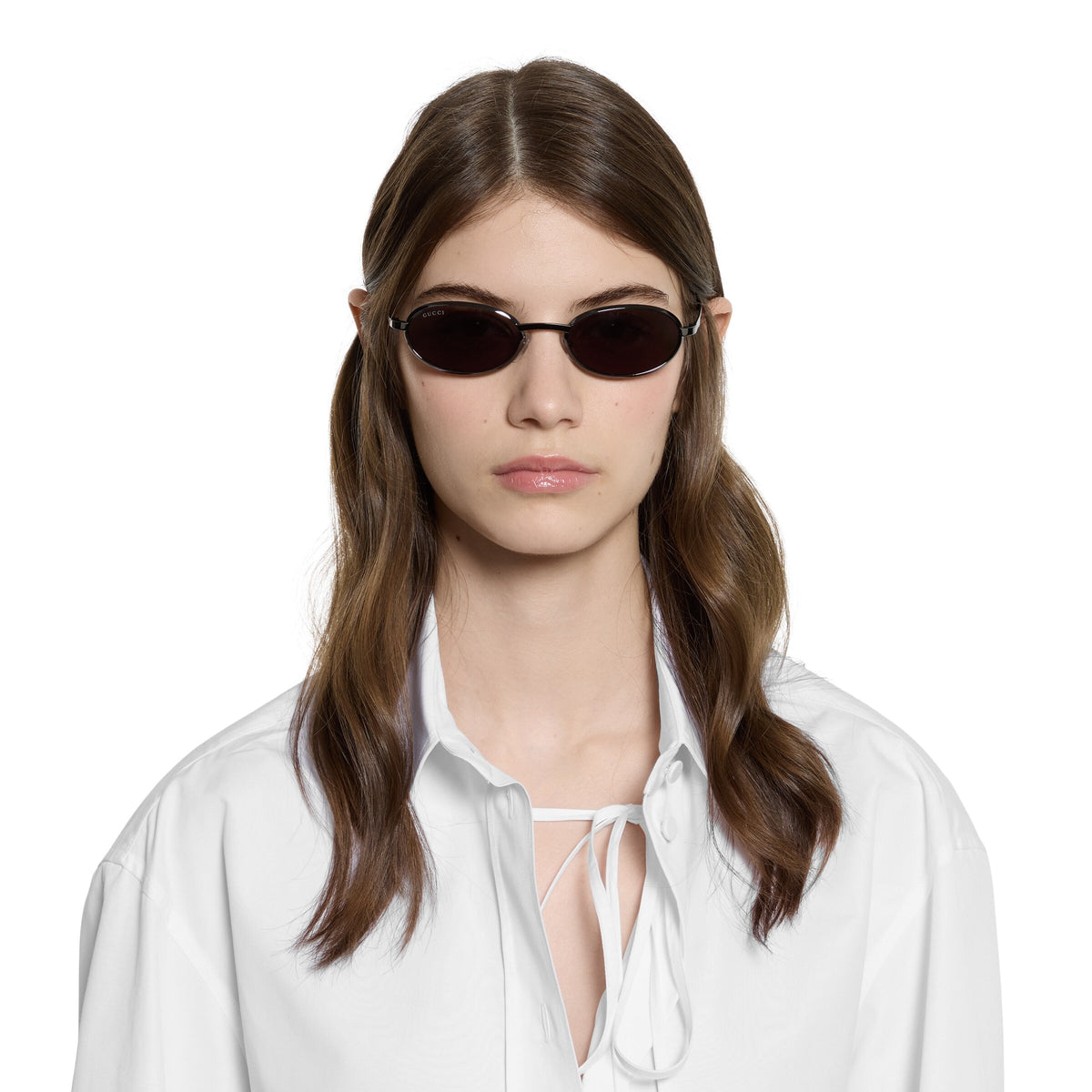 Gucci Men Oval Frame Ruthenium-Tone Sunglasses
