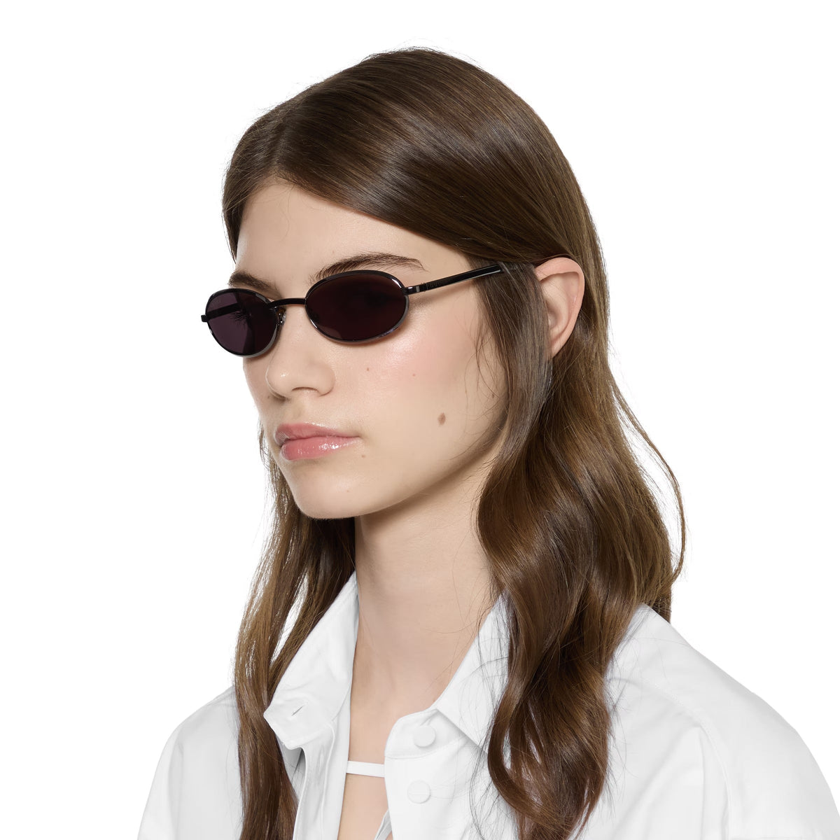 Gucci Men Oval Frame Ruthenium-Tone Sunglasses
