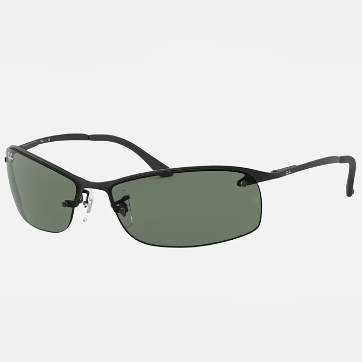 Ray Ban Men Rectangle Frame Shiny Matte Black Sunglasses