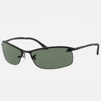 Ray Ban Men Rectangle Frame Shiny Matte Black Sunglasses