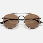 Ray Ban Men Round Frame Shiny Polished Black Sunglasses