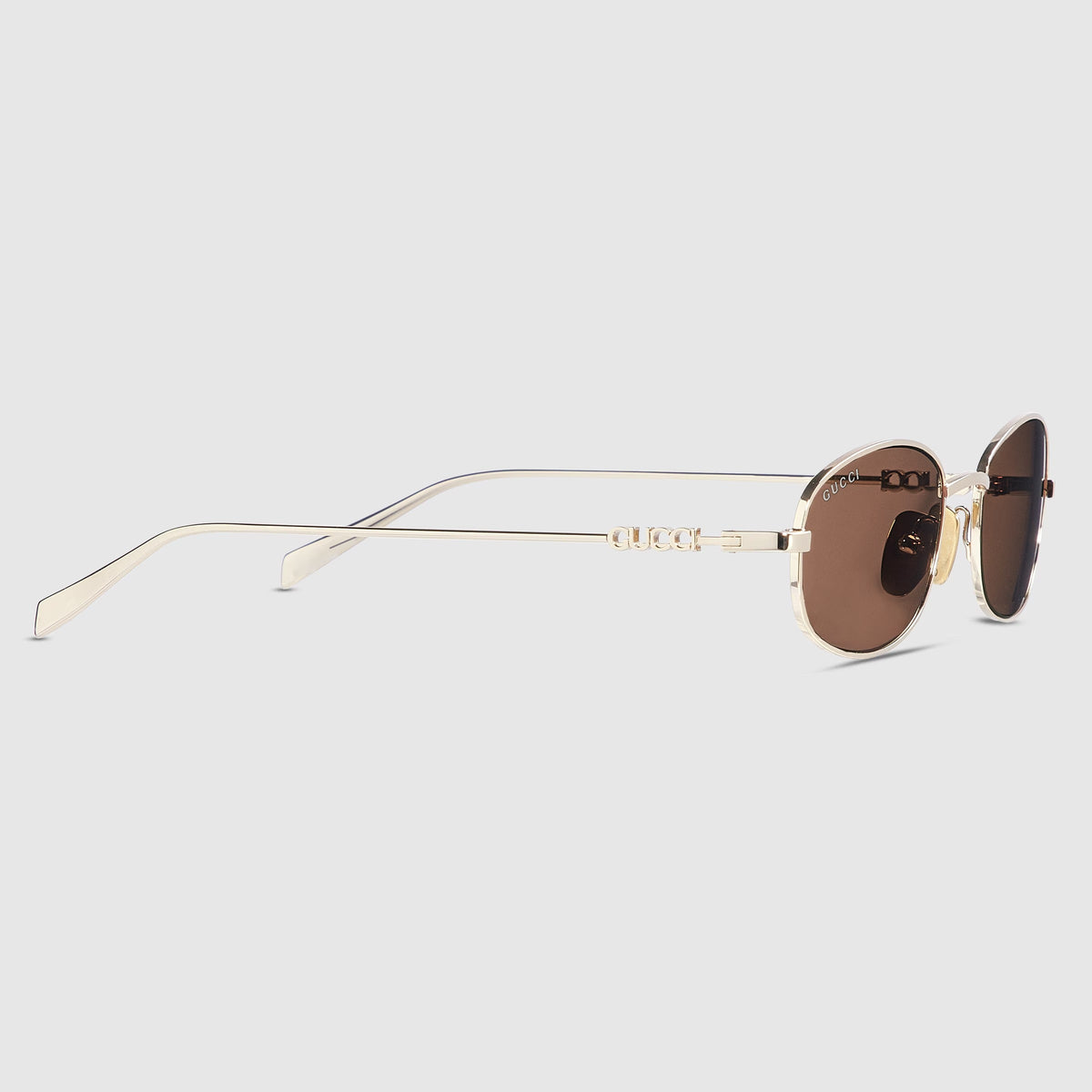 Gucci Women Oval Frame Light Gold Sunglasses