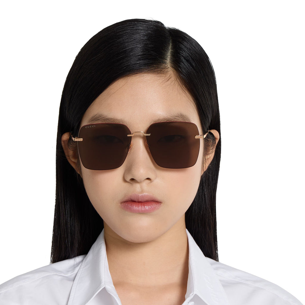 Gucci Women Specialized Fit Square Shiny Gold Sunglasses