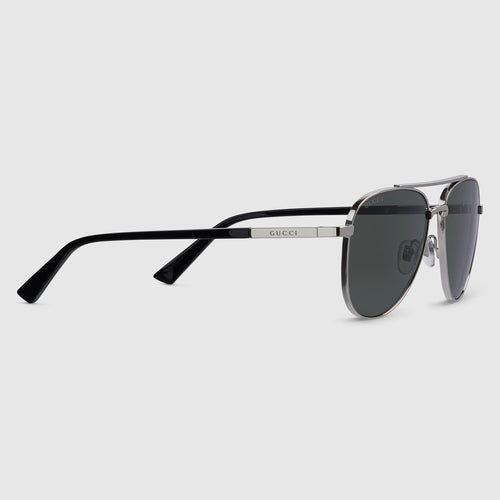 Gucci Men Aviator Frame Silver Sunglasses