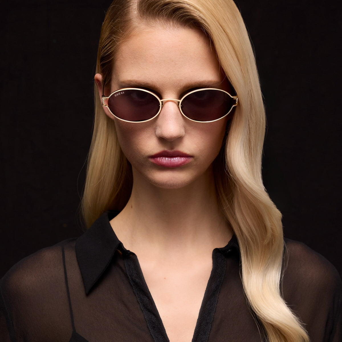 Gucci Women Round Frame Light Gold Sunglasses