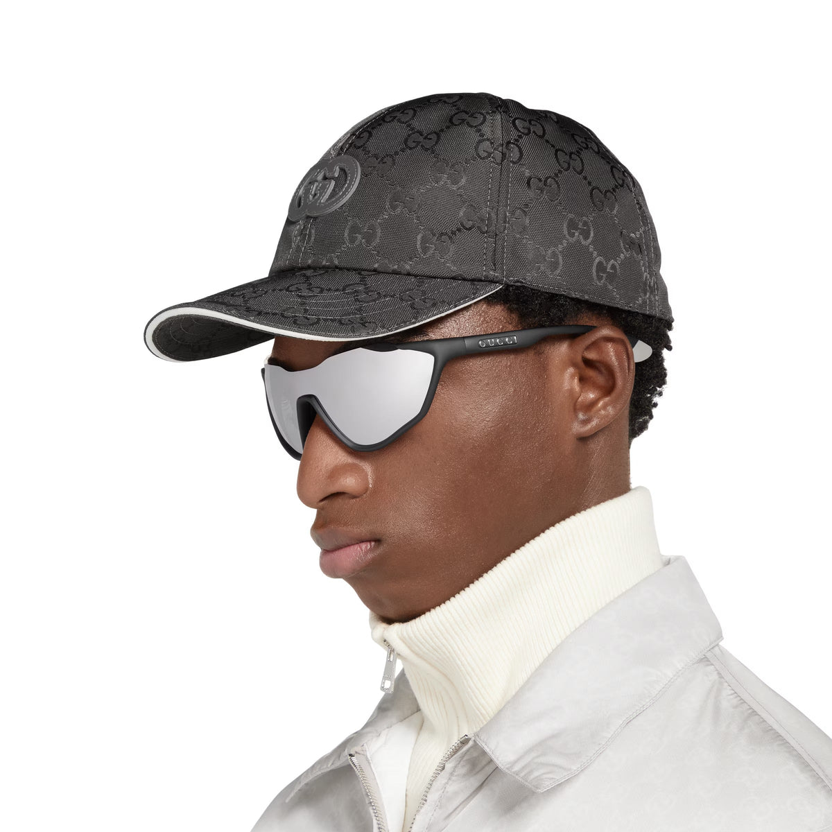 Gucci Men Mask-shaped Matte black Sunglasses