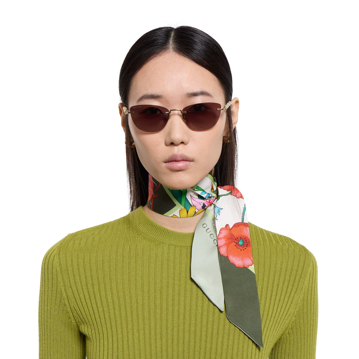 Gucci Women Cat-eye Frame Shiny Natural Gold sunglasses