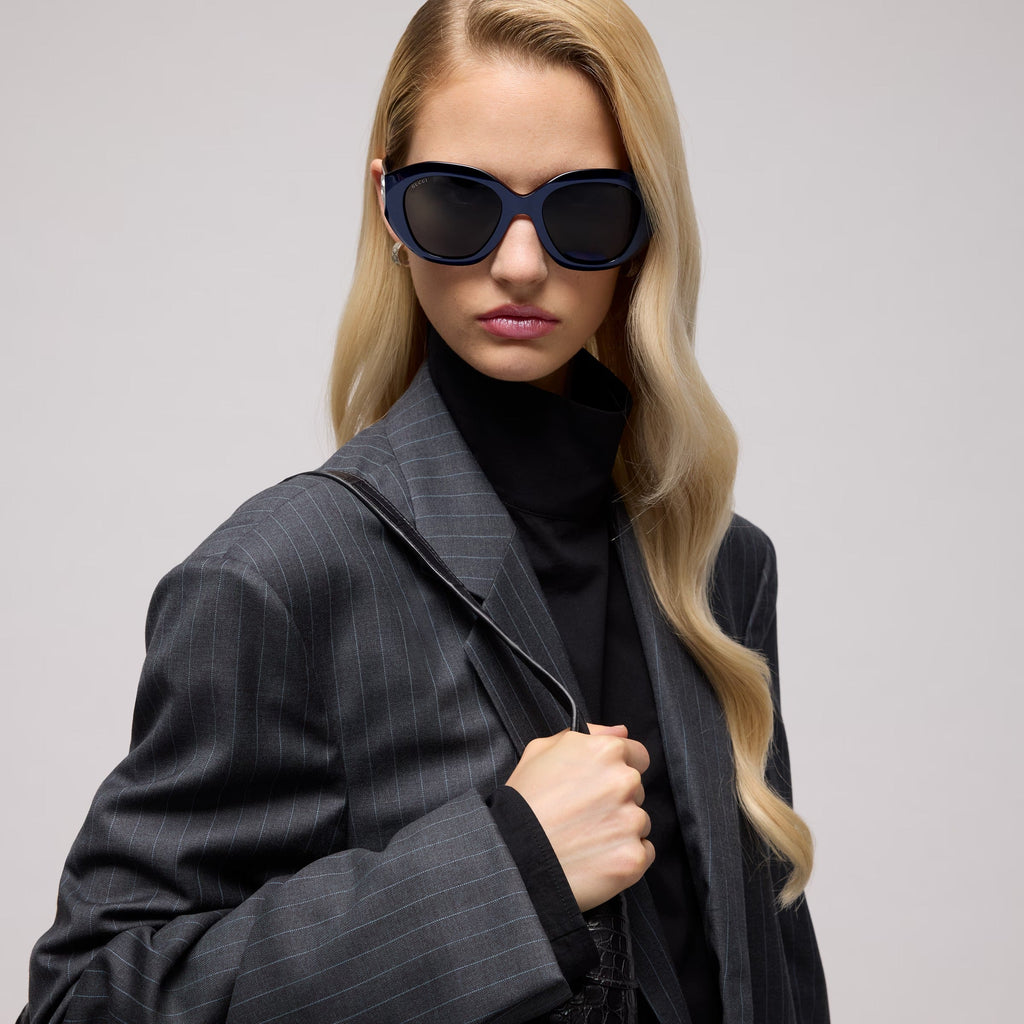 Gucci Women Geometric Frame Blue Sunglasses