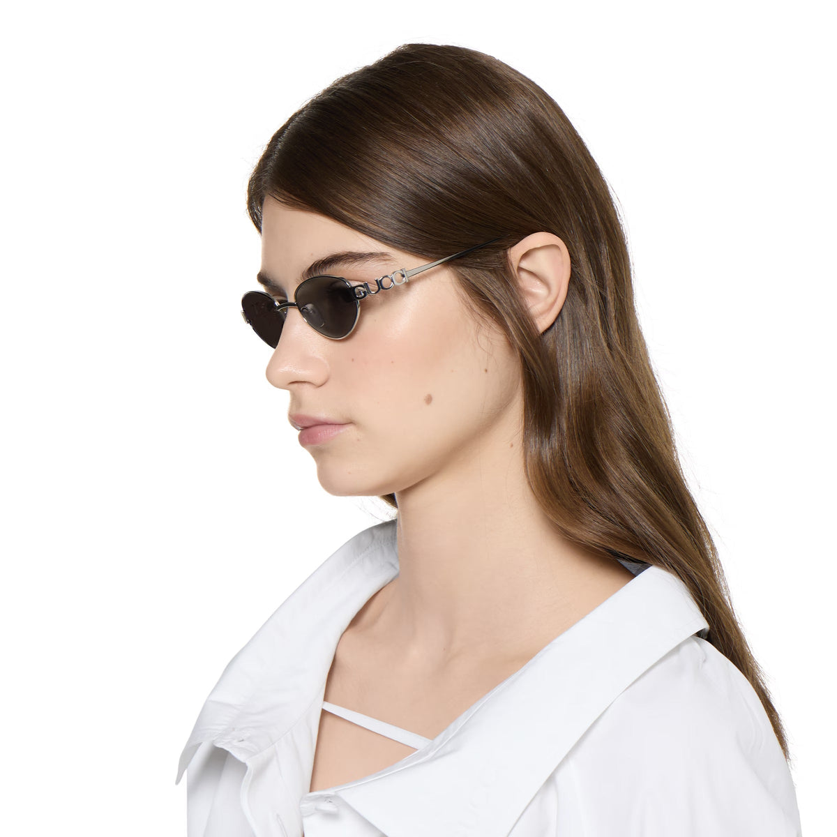 Gucci Men Oval Frame Silver Sunglasses