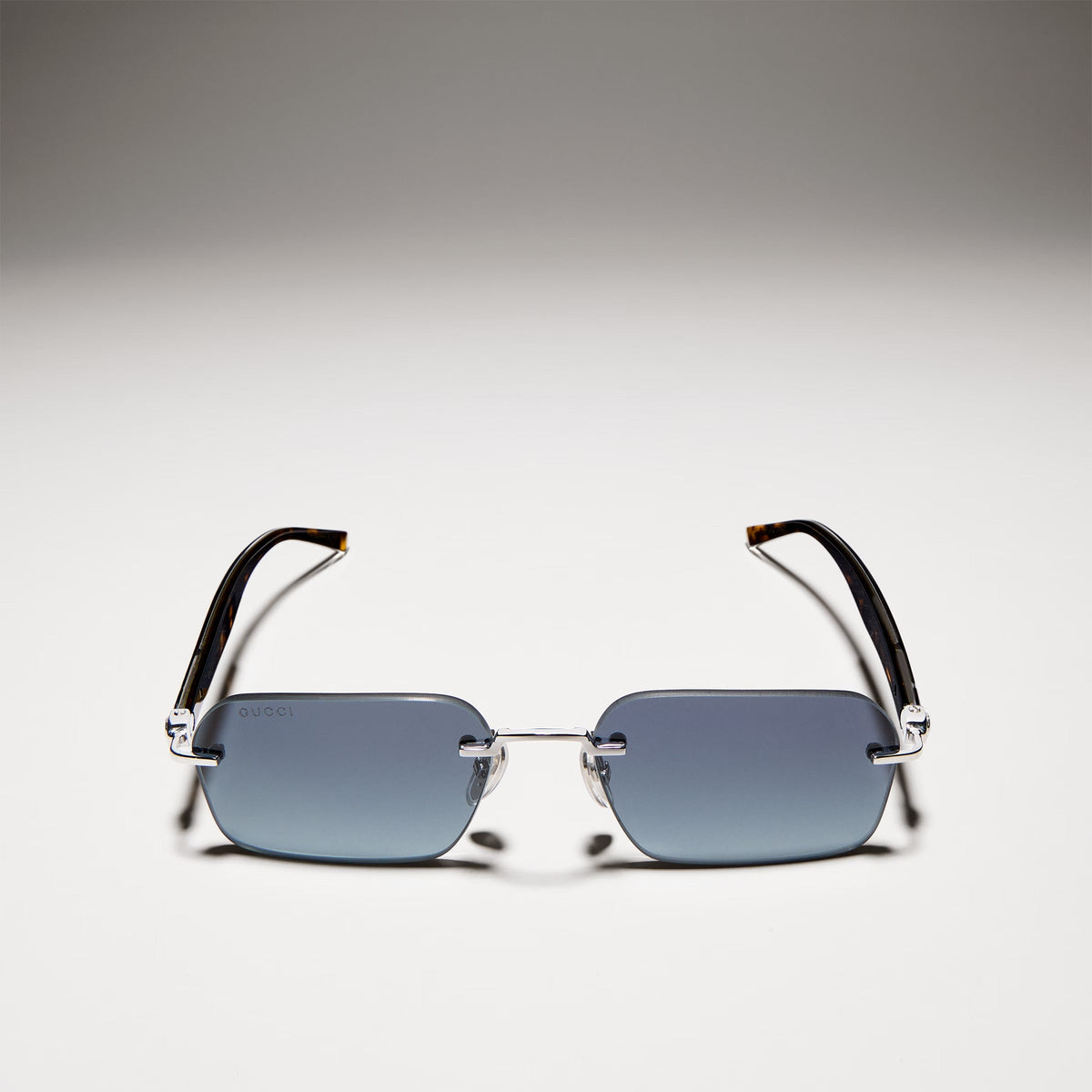 Gucci Men Rectangular Frame Silver Sunglasses