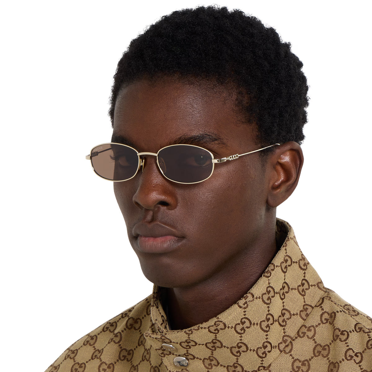 Gucci Women Oval Frame Light Gold Sunglasses
