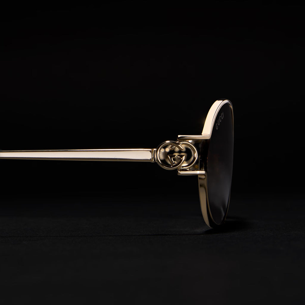 Gucci Women Round Frame Light Gold Sunglasses