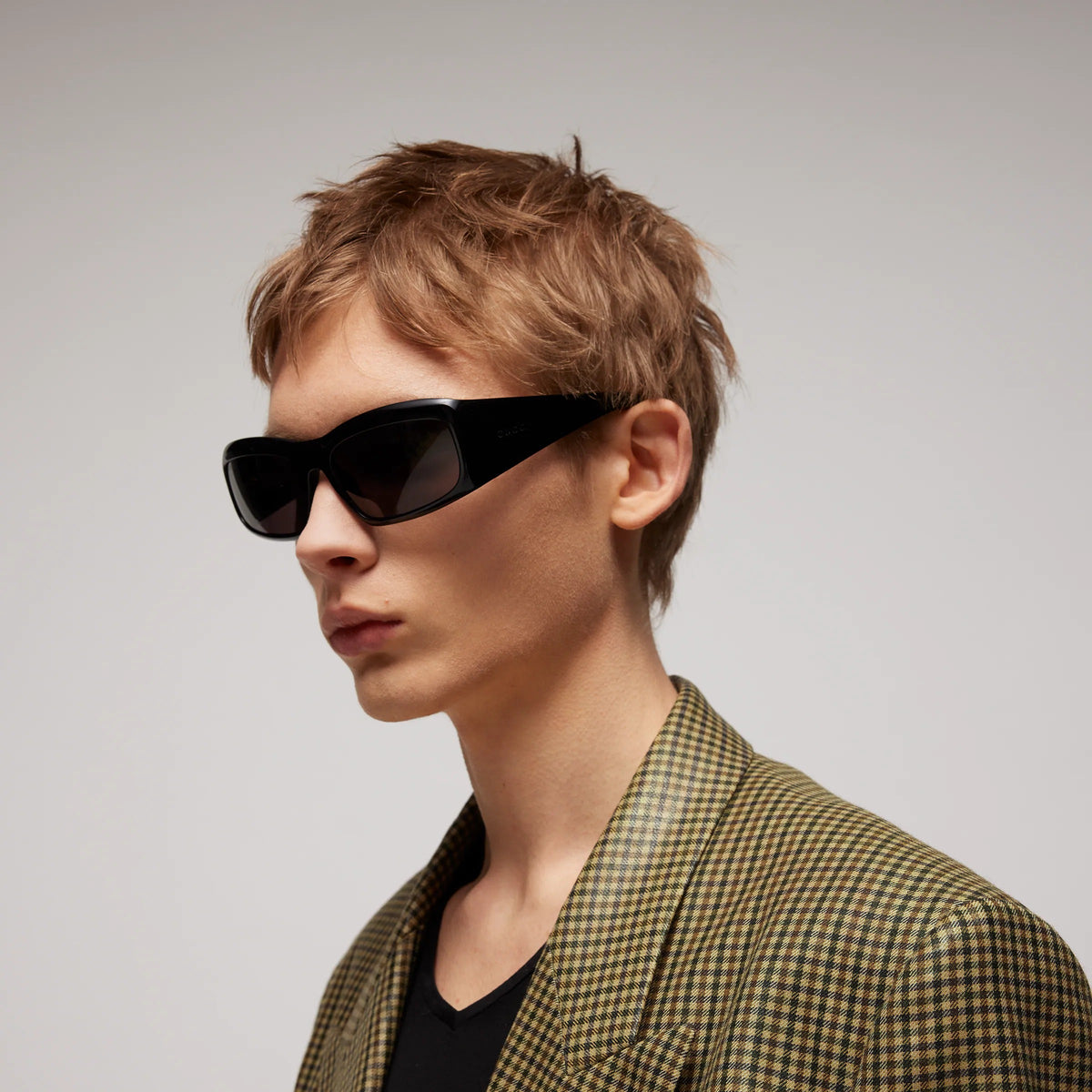 Gucci Men Rectangular Acetate Frame Black Sunglasses